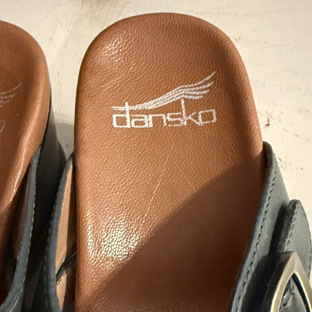 Dansko Ana Blue Leather Strappy Wedge Sandals 37 $150